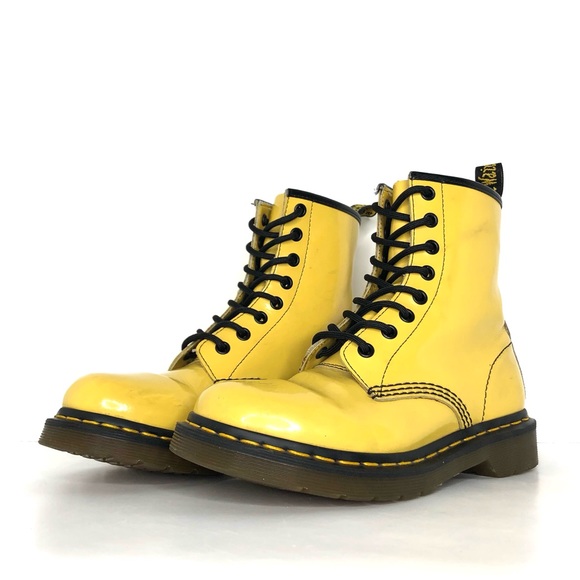 Dr. Martens Shoes - Dr Martens 1460 Pascal Patent Yellow Ankle Boots Women’s 7 Shoes